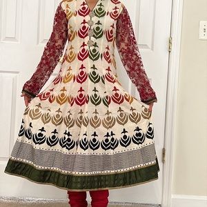 Cotton patterned dress with net sleeves and dupatta